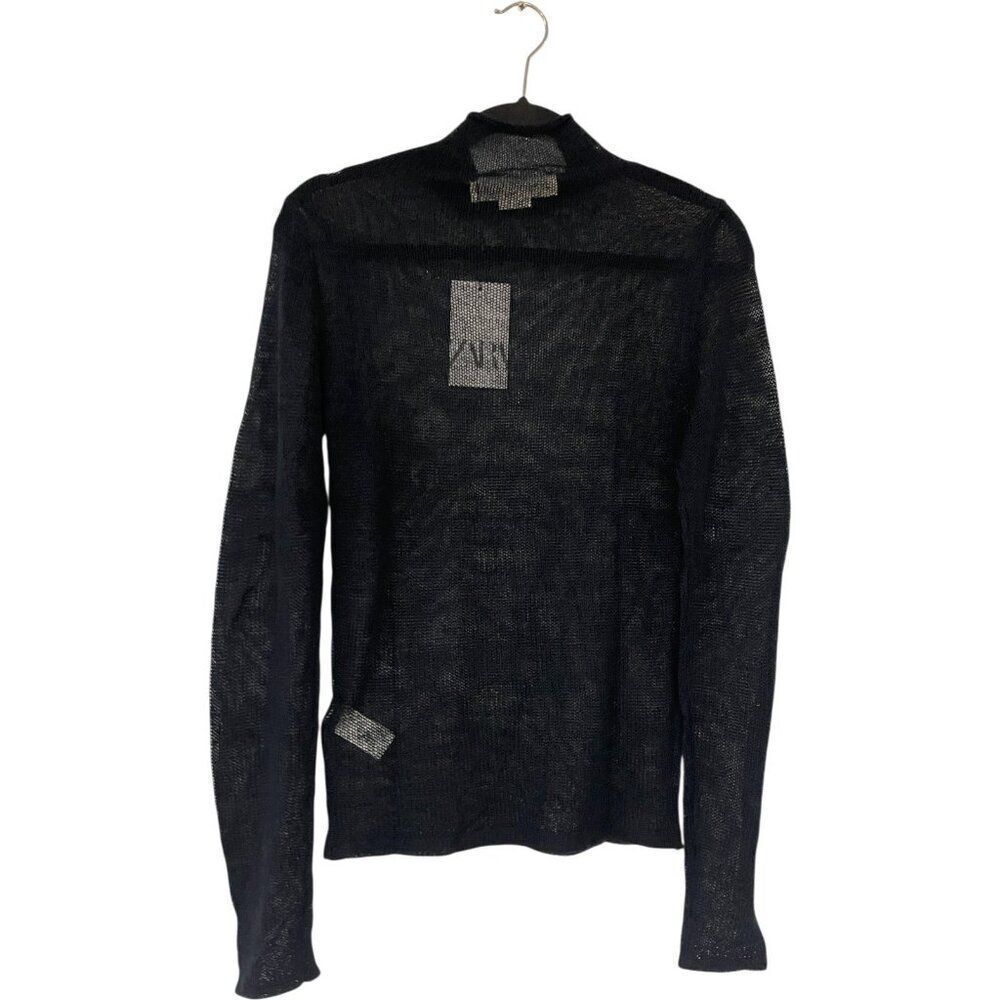 Zara SRPLS Womens Sweater Medium M Navy Blue Turtleneck Open Knit 3039/905 NWT